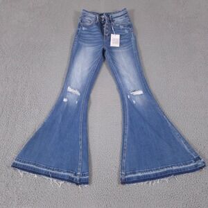 Bayeas Jeans Womens 24 Blue Flare Button Fly High Rise Medium Wash Denim NEW